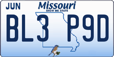 MO license plate BL3P9D