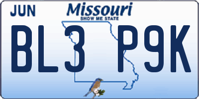 MO license plate BL3P9K