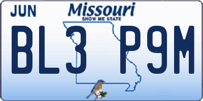 MO license plate BL3P9M