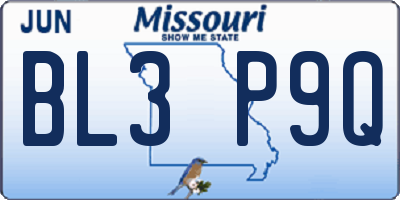 MO license plate BL3P9Q