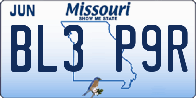 MO license plate BL3P9R