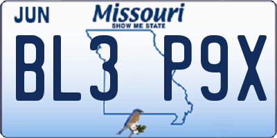 MO license plate BL3P9X