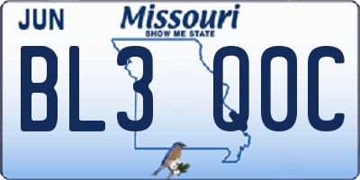 MO license plate BL3Q0C