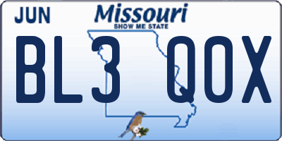 MO license plate BL3Q0X