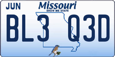 MO license plate BL3Q3D