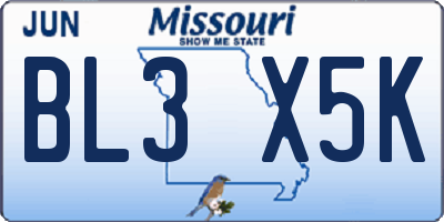 MO license plate BL3X5K