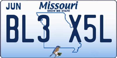 MO license plate BL3X5L