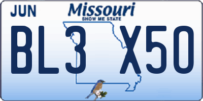 MO license plate BL3X5O
