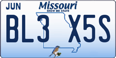 MO license plate BL3X5S