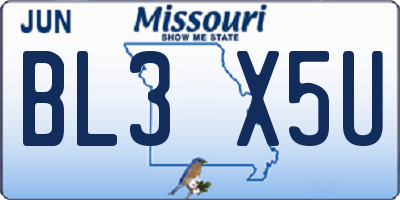MO license plate BL3X5U