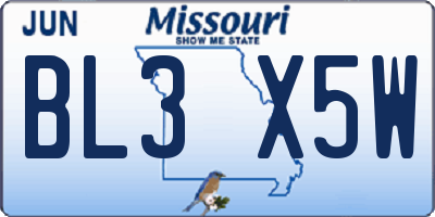 MO license plate BL3X5W