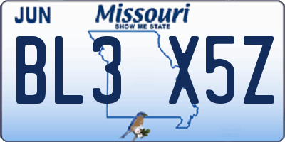 MO license plate BL3X5Z