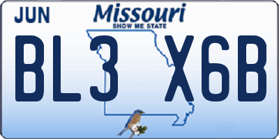 MO license plate BL3X6B