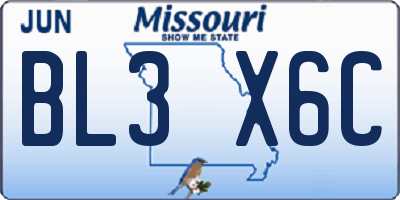 MO license plate BL3X6C