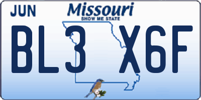MO license plate BL3X6F