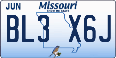 MO license plate BL3X6J