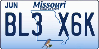 MO license plate BL3X6K
