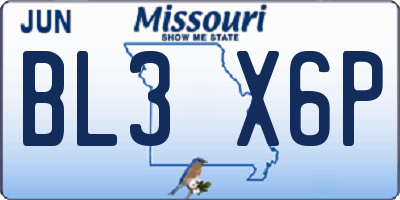MO license plate BL3X6P