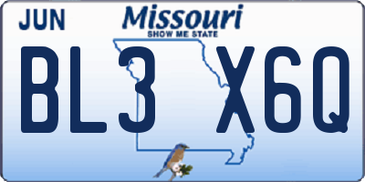 MO license plate BL3X6Q