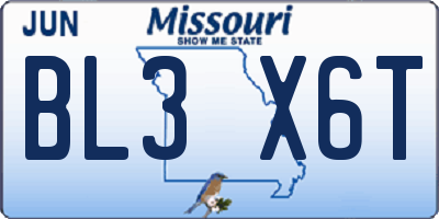 MO license plate BL3X6T