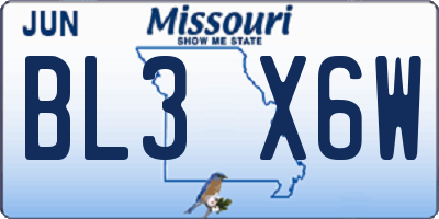 MO license plate BL3X6W