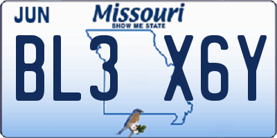 MO license plate BL3X6Y