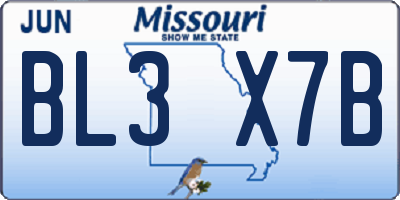 MO license plate BL3X7B