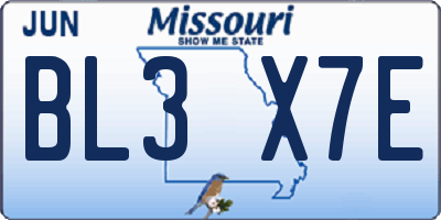MO license plate BL3X7E