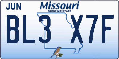 MO license plate BL3X7F
