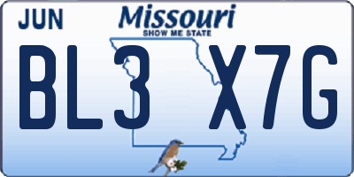 MO license plate BL3X7G