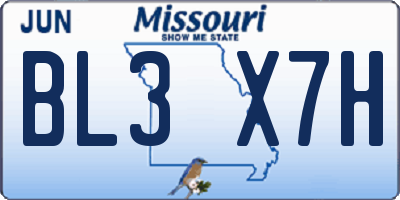 MO license plate BL3X7H