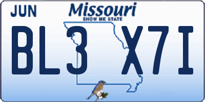 MO license plate BL3X7I