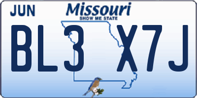 MO license plate BL3X7J