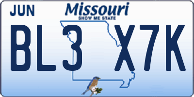 MO license plate BL3X7K