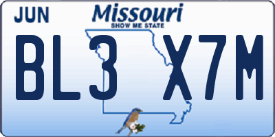MO license plate BL3X7M