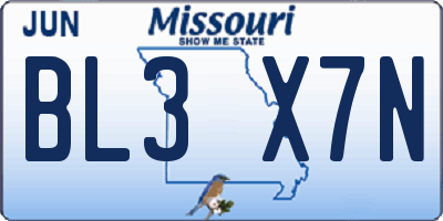 MO license plate BL3X7N