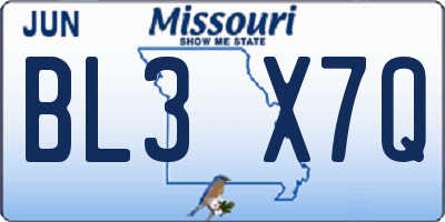 MO license plate BL3X7Q