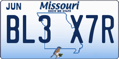 MO license plate BL3X7R