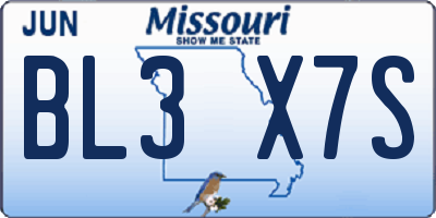 MO license plate BL3X7S