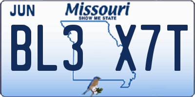 MO license plate BL3X7T