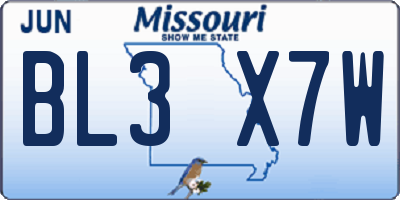 MO license plate BL3X7W