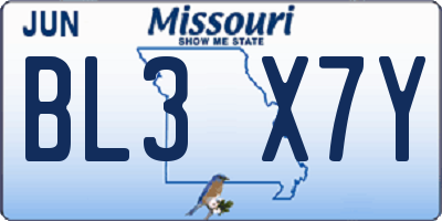 MO license plate BL3X7Y