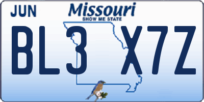 MO license plate BL3X7Z