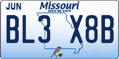 MO license plate BL3X8B