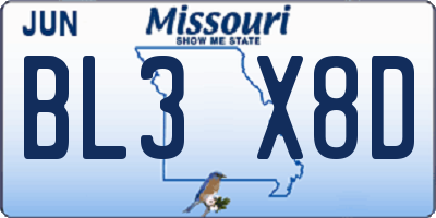 MO license plate BL3X8D