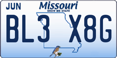 MO license plate BL3X8G