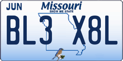 MO license plate BL3X8L