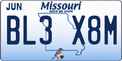 MO license plate BL3X8M