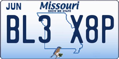 MO license plate BL3X8P