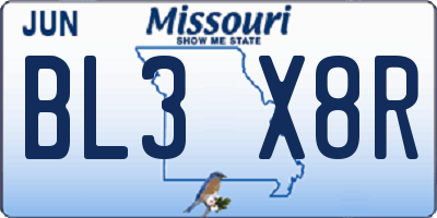 MO license plate BL3X8R